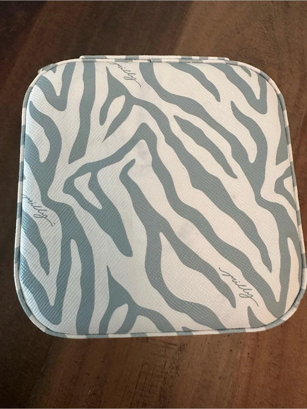 Milly Zebra-Print Jewelry Travel Case in White and Gray
